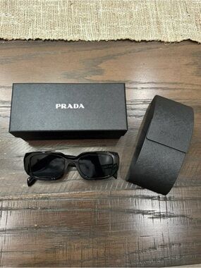 Prada Black Sunglasses with blueish tint & Matching Black Case and Box